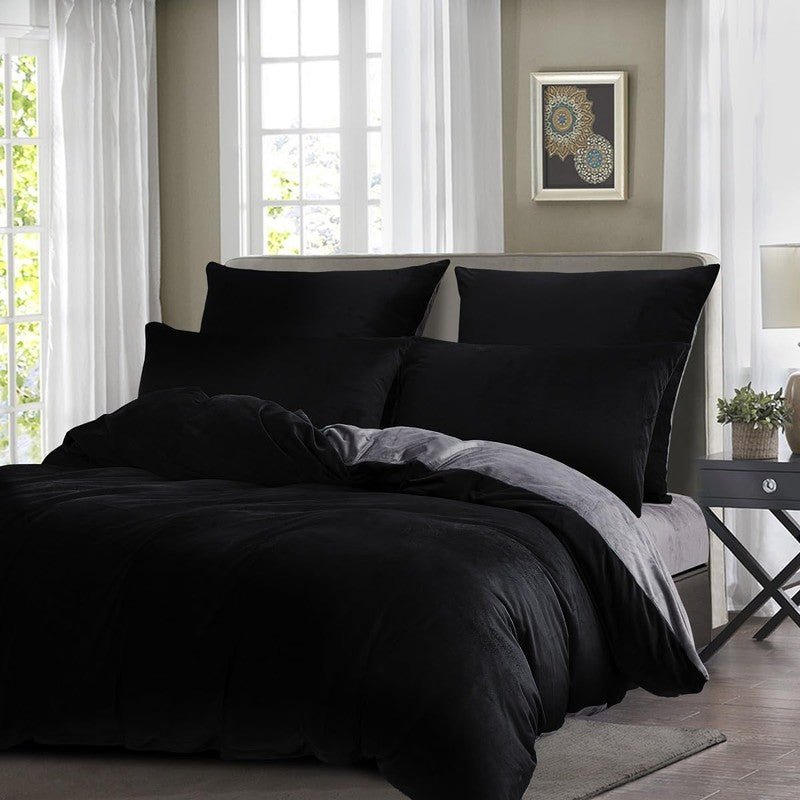Black & Grey Velvet - Reversible Bed Set 8 Pcs (Luxury) - Windsorlino.com