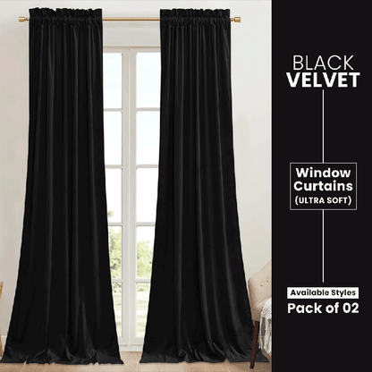 Black - Velvet Window Curtains (Ultra Soft) - Windsorlino.com