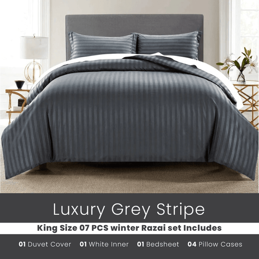 Grey Stripe - 7pcs Winter Razai/Quilt Set (Luxury) - Windsorlino.com