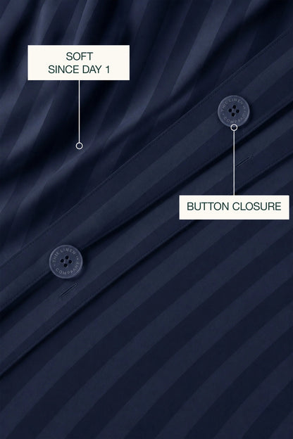 300 Thread Count Cotton Sateen Striped Luxe Duvet Set – Navy