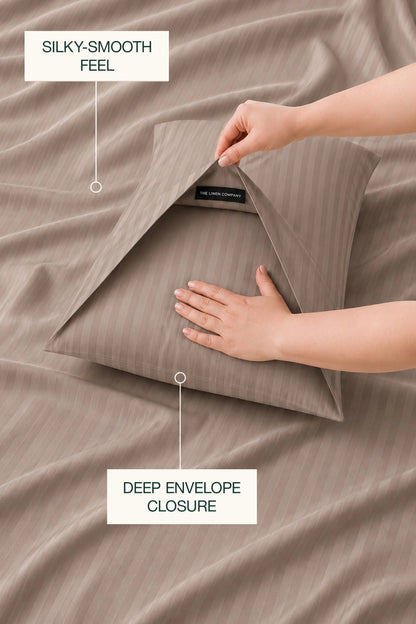 300 Thread Count Cotton Sateen Striped Luxe Duvet Set – Taupe