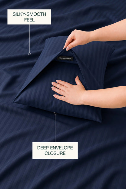 300 Thread Count Cotton Sateen Striped Luxe Duvet Set – Navy