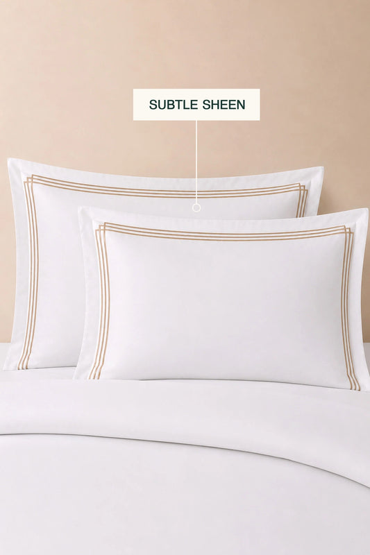 1000 Thread Count Cotton Sateen Luxe Duvet Set – White with Three-Line Gold Embroidery