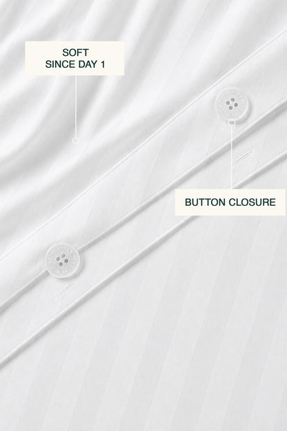 1000 Thread Count Cotton Sateen Luxe Duvet Set – White with Three-Line Gold Embroidery
