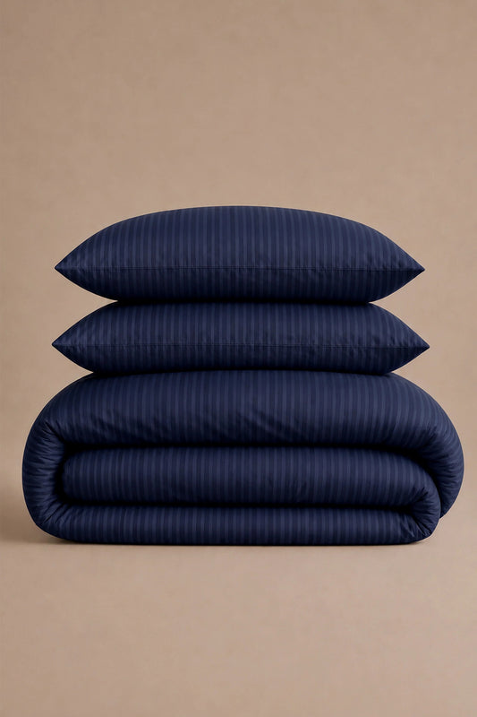 300 Thread Count Cotton Sateen Striped Luxe Duvet Set – Navy