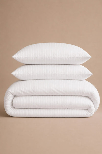 300 Thread Count Cotton Sateen Striped Luxe Duvet Set – White