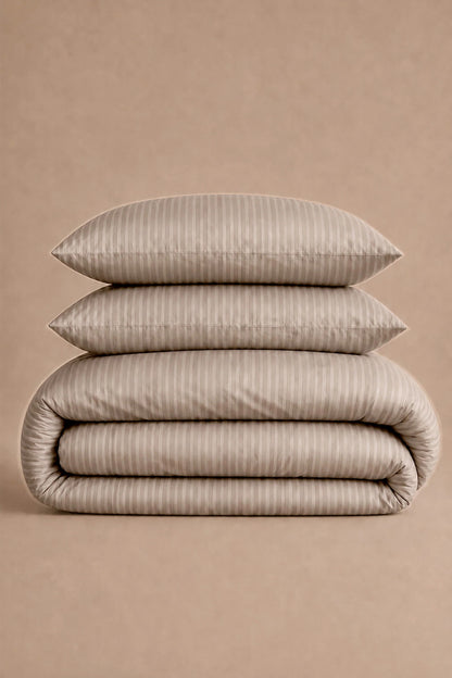 300 Thread Count Cotton Sateen Striped Luxe Duvet Set – Taupe