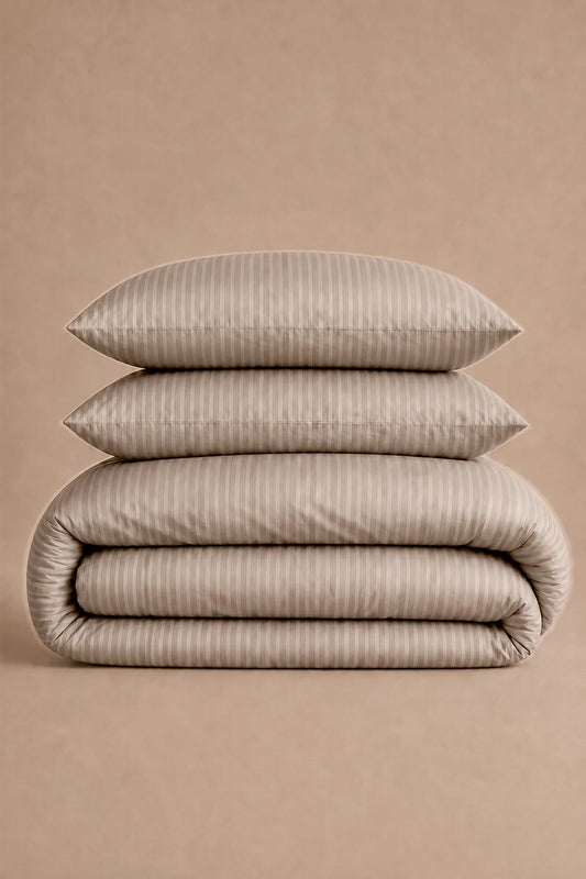 300 Thread Count Cotton Sateen Striped Luxe Duvet Set – Taupe
