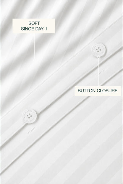 300 Thread Count Cotton Sateen Striped Luxe Duvet Set – White