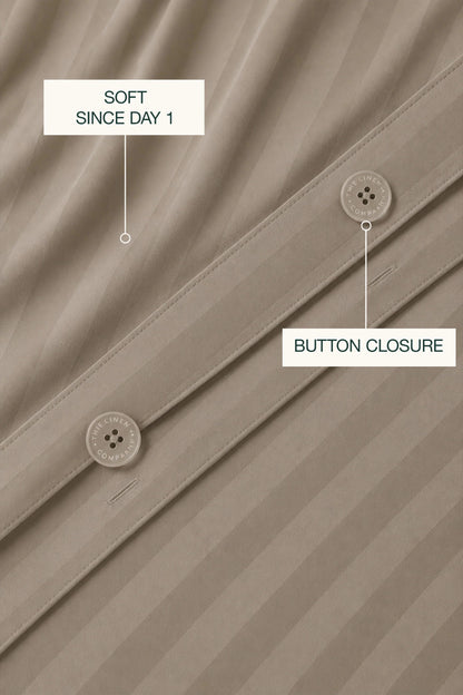 300 Thread Count Cotton Sateen Striped Luxe Duvet Set – Taupe