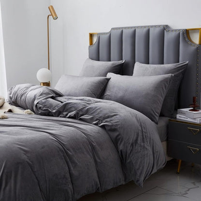 Light Grey Velvet - Bed Set 8 Pcs (Luxury) - Windsorlino.com