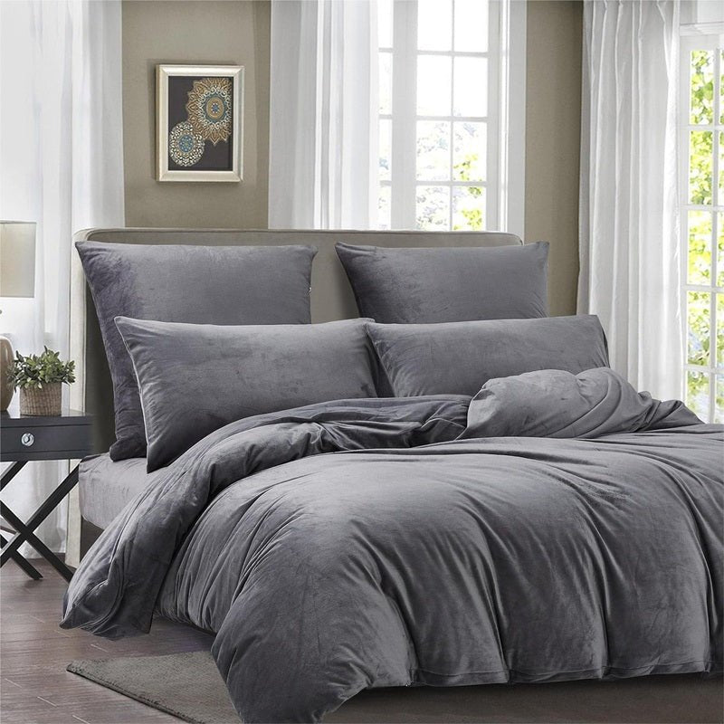 Light Grey Velvet - Bed Set 8 Pcs (Luxury) - Windsorlino.com