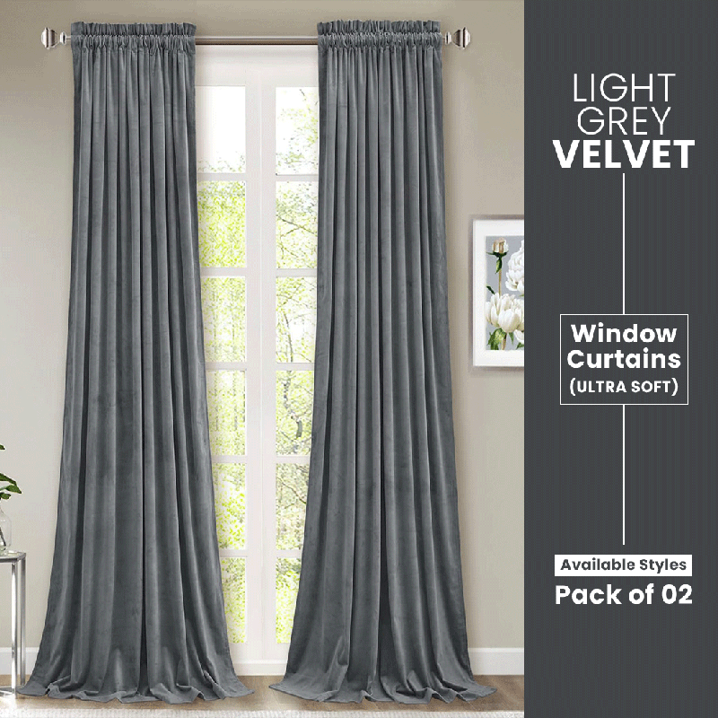 Light Grey - Velvet Window Curtains (Ultra Soft) - Windsorlino.com