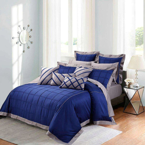 Luxury Box Pleats Duvet - Dual Tone - King / Blue & Grey