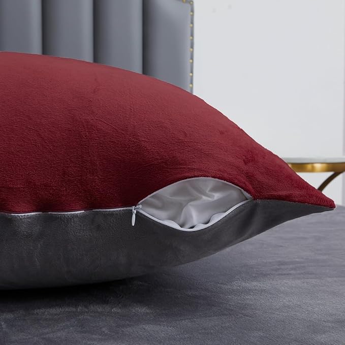 Maroon & Grey Velvet - Reversible Bed Set 8 Pcs (Luxury) - Windsorlino.com