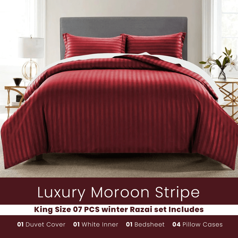 Maroon Stripe - 7pcs Winter Razai/Quilt Set (Luxury) - Windsorlino.com