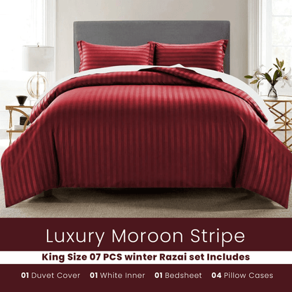 Maroon Stripe - 7pcs Winter Razai/Quilt Set (Luxury) - Windsorlino.com