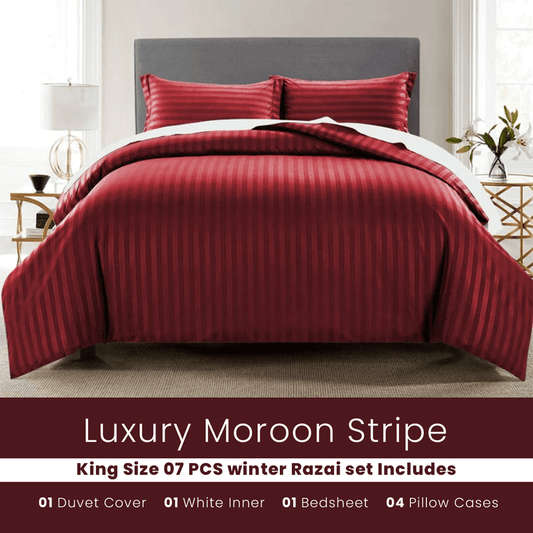 Maroon Stripe - 7pcs Winter Razai/Quilt Set (Luxury) - Windsorlino.com