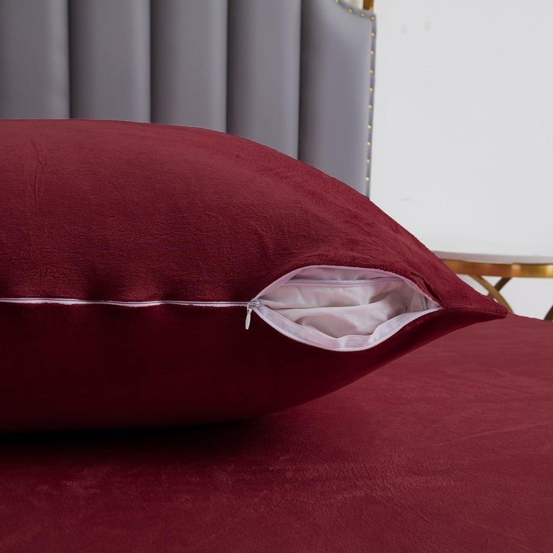 Maroon Velvet - Bed Set 8 Pcs (Luxury) - Windsorlino.com