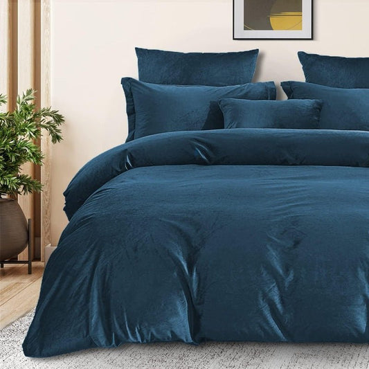 Navy Blue Velvet - Bed Set 8 Pcs (Luxury) - Windsorlino.com