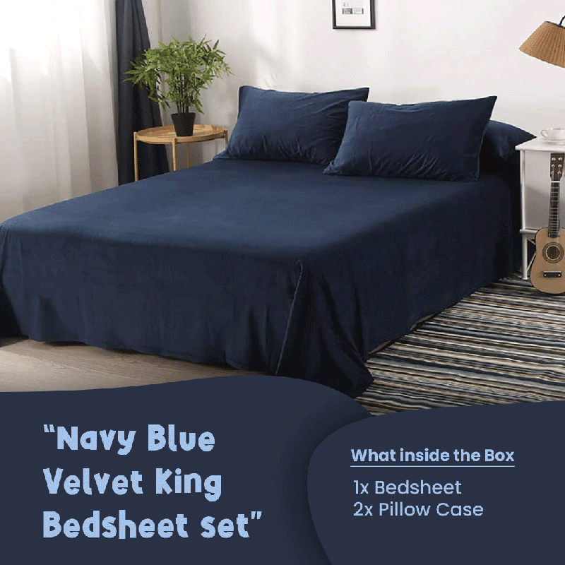 Navy Blue Velvet - Luxury Bed Sheet Set - Windsorlino.com
