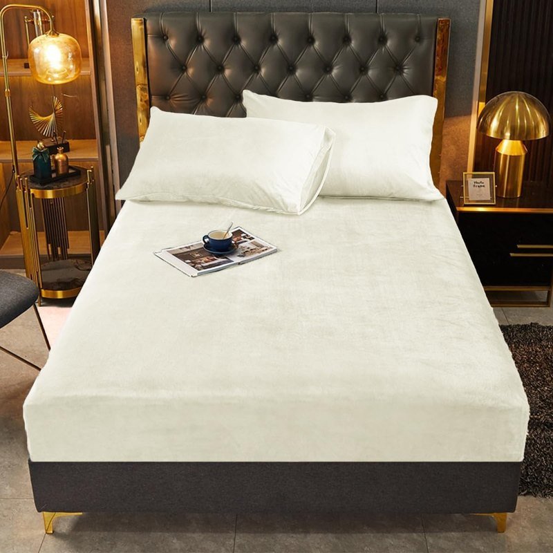Off White Velvet - Luxury Fitted Sheet - Windsorlino.com