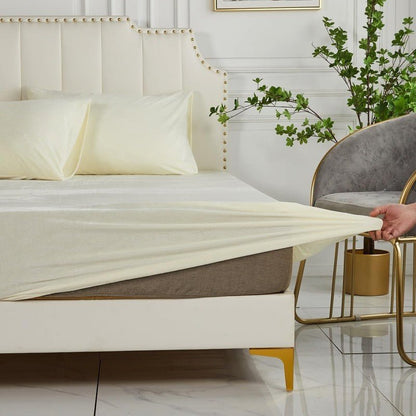Off White Velvet - Luxury Fitted Sheet - Windsorlino.com
