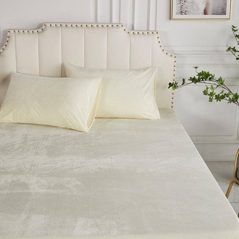 Off White Velvet - Luxury Fitted Sheet - Windsorlino.com