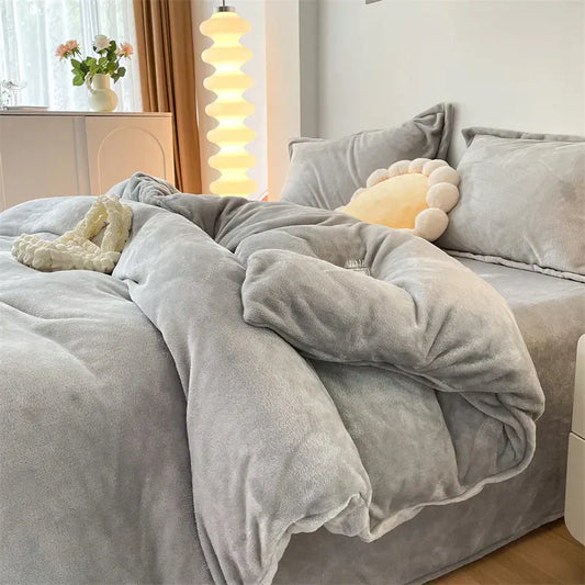 Plain Duvet Set Velvet - King (6 pcs) / Grey