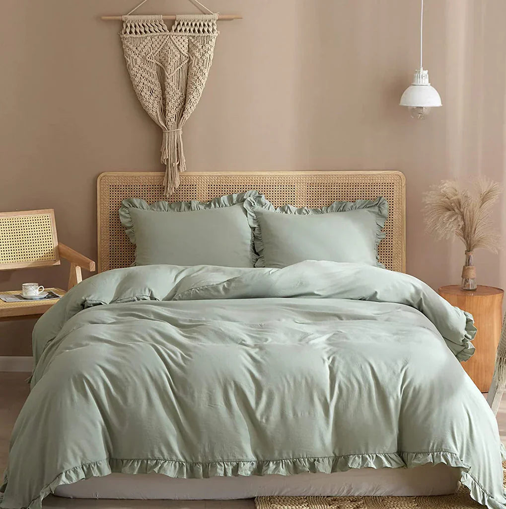 Ruffle Edge Duvet Set - 3 pcs - Sea Green