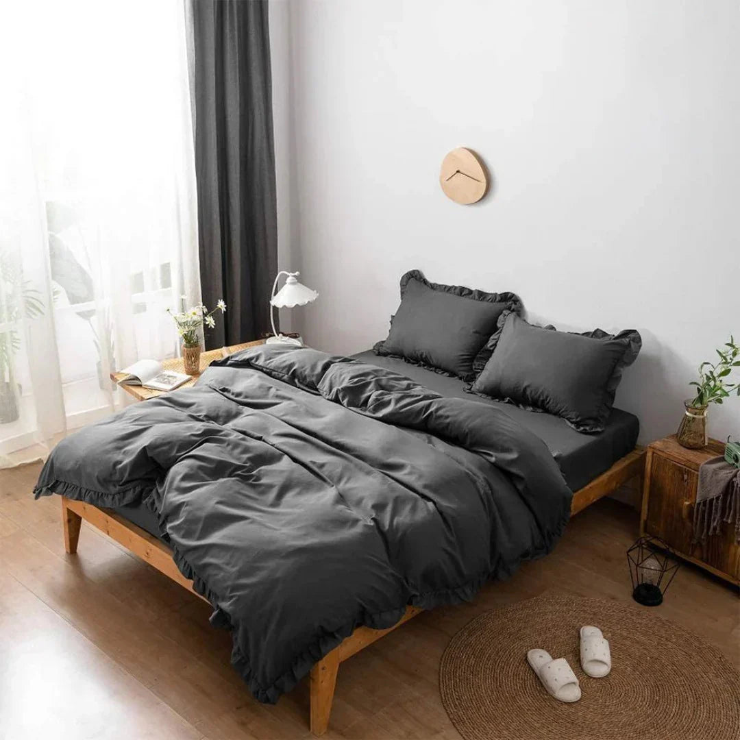 Ruffle Duvet Set - 4 pcs - Black