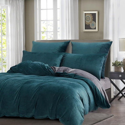 Teal & Grey Velvet - Reversible Bed Set 8 Pcs (Luxury) - Windsorlino.com