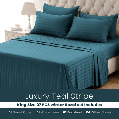 Teal Stripe - 7pcs Winter Razai/Quilt Set (Luxury) - Windsorlino.com