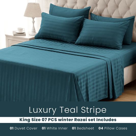 Teal Stripe - 7pcs Winter Razai/Quilt Set (Luxury) - Windsorlino.com