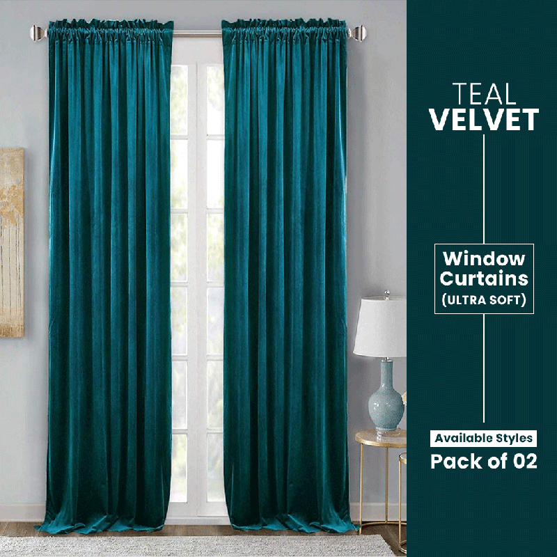 Teal - Velvet Window Curtains (Ultra Soft) - Windsorlino.com